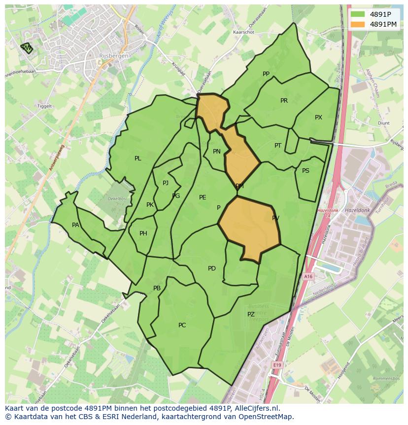 Afbeelding van het postcodegebied 4891 PM op de kaart.