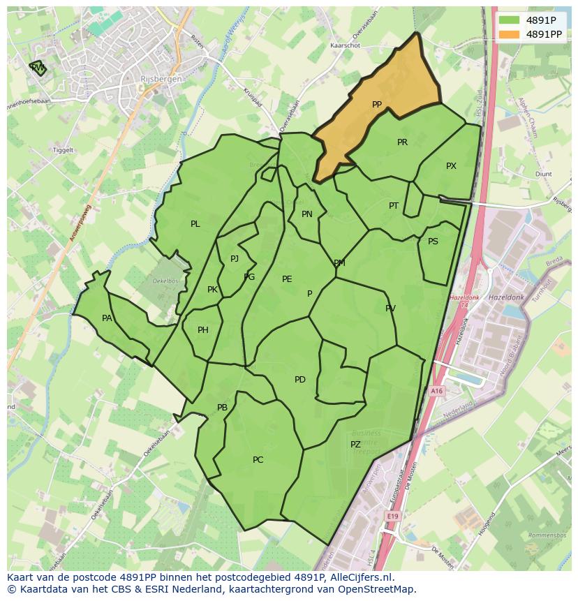 Afbeelding van het postcodegebied 4891 PP op de kaart.