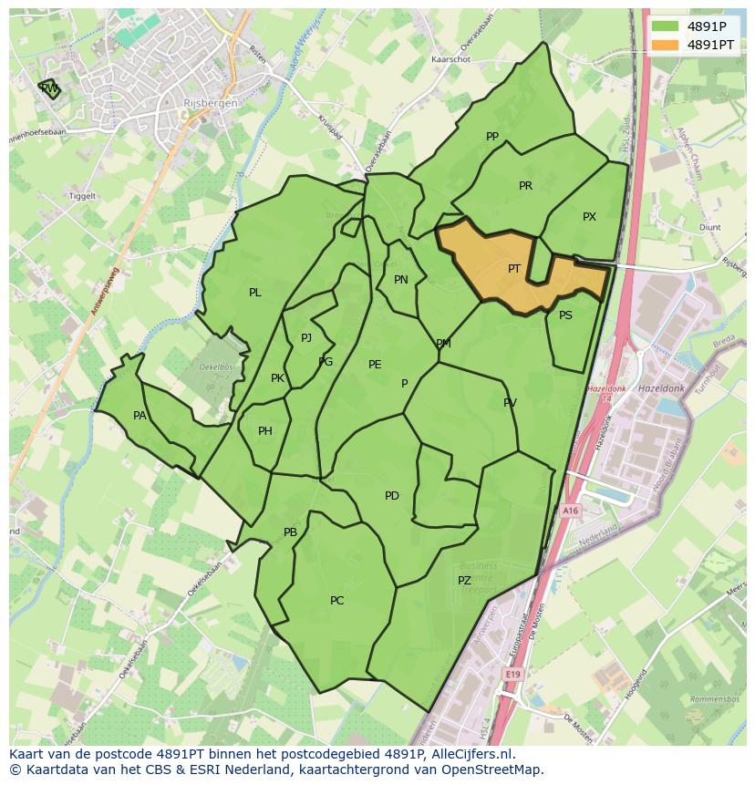 Afbeelding van het postcodegebied 4891 PT op de kaart.
