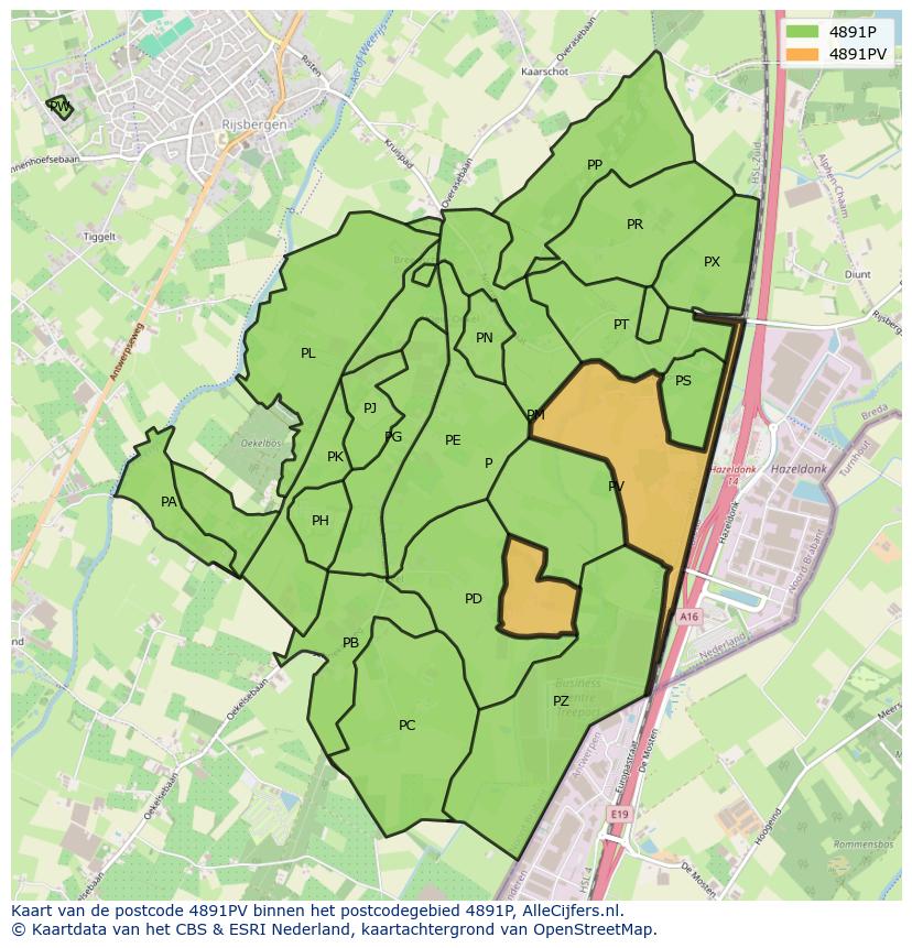 Afbeelding van het postcodegebied 4891 PV op de kaart.