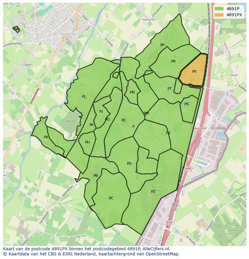 Afbeelding van het postcodegebied 4891 PX op de kaart.