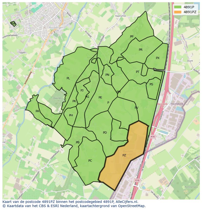 Afbeelding van het postcodegebied 4891 PZ op de kaart.
