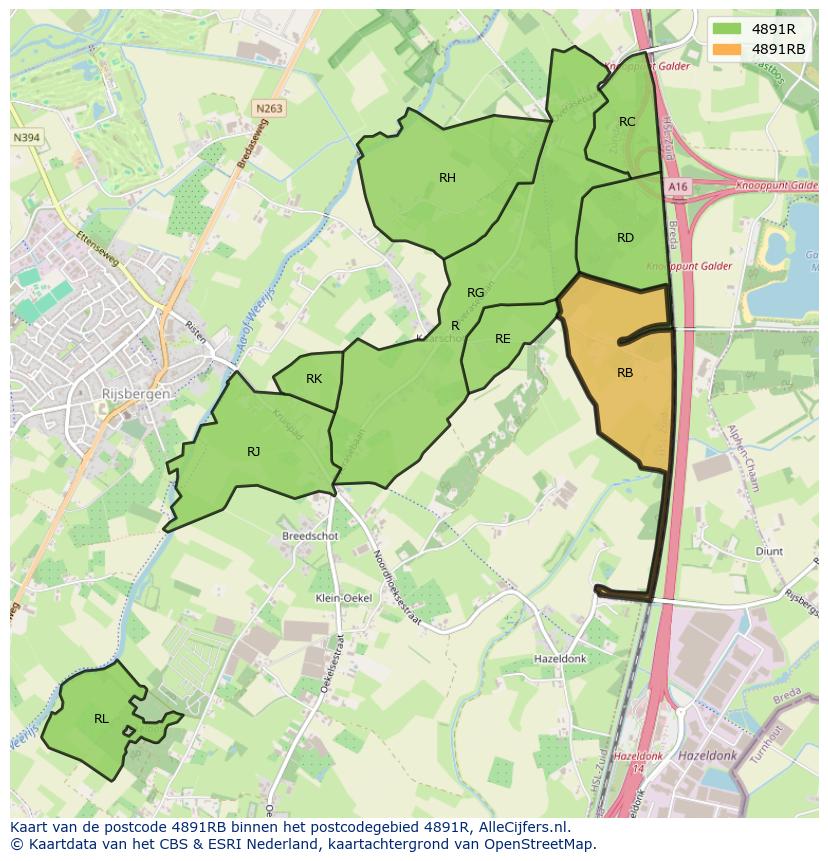 Afbeelding van het postcodegebied 4891 RB op de kaart.