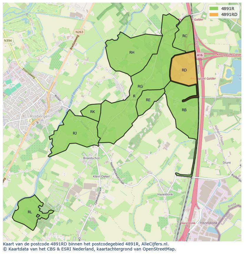 Afbeelding van het postcodegebied 4891 RD op de kaart.