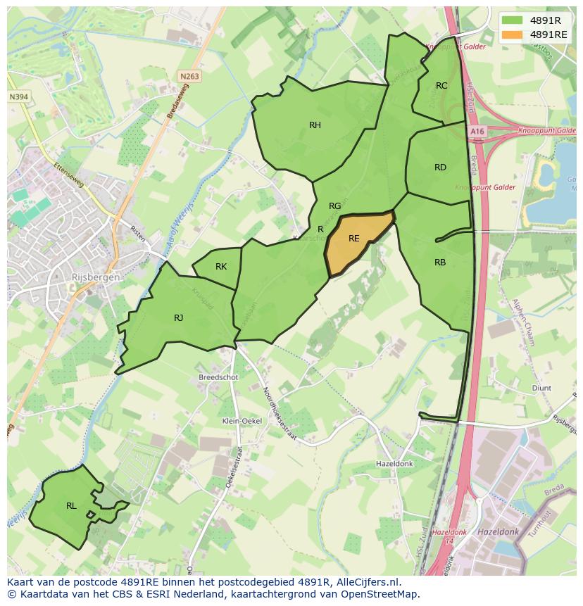 Afbeelding van het postcodegebied 4891 RE op de kaart.