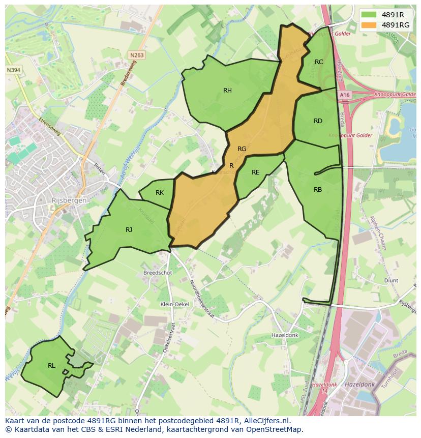 Afbeelding van het postcodegebied 4891 RG op de kaart.