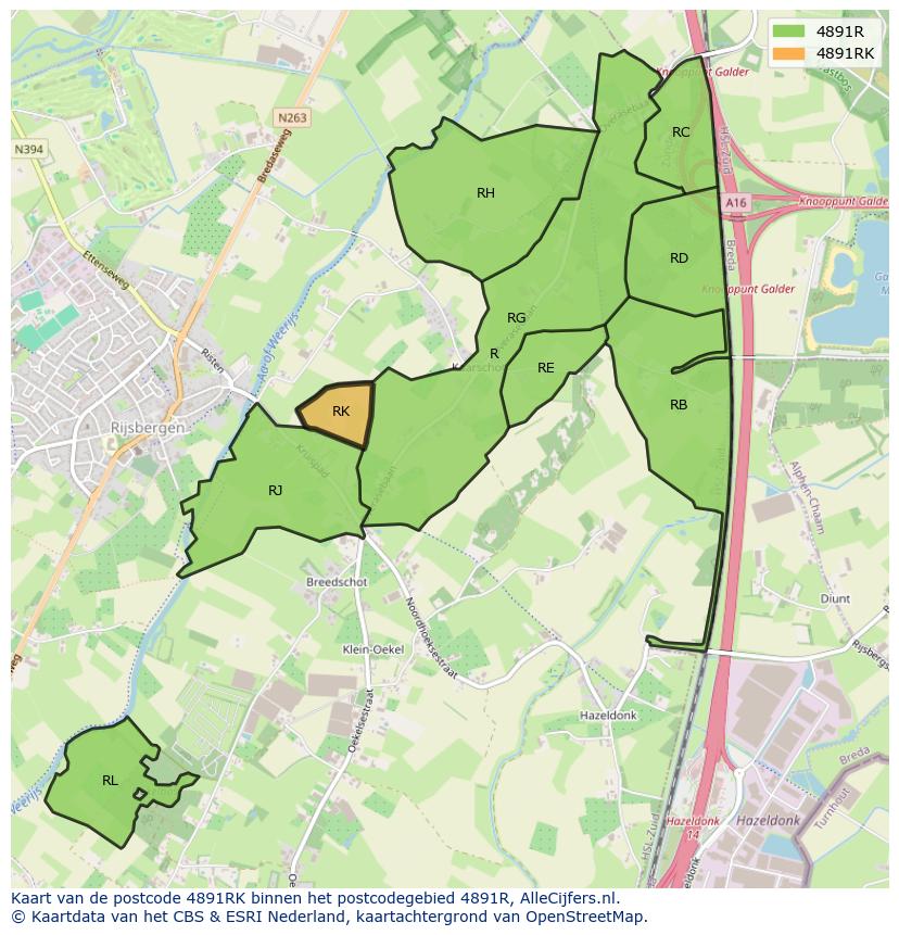 Afbeelding van het postcodegebied 4891 RK op de kaart.