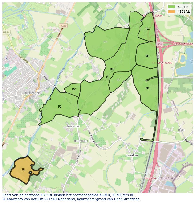Afbeelding van het postcodegebied 4891 RL op de kaart.