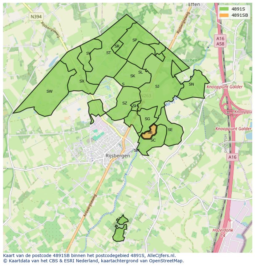 Afbeelding van het postcodegebied 4891 SB op de kaart.