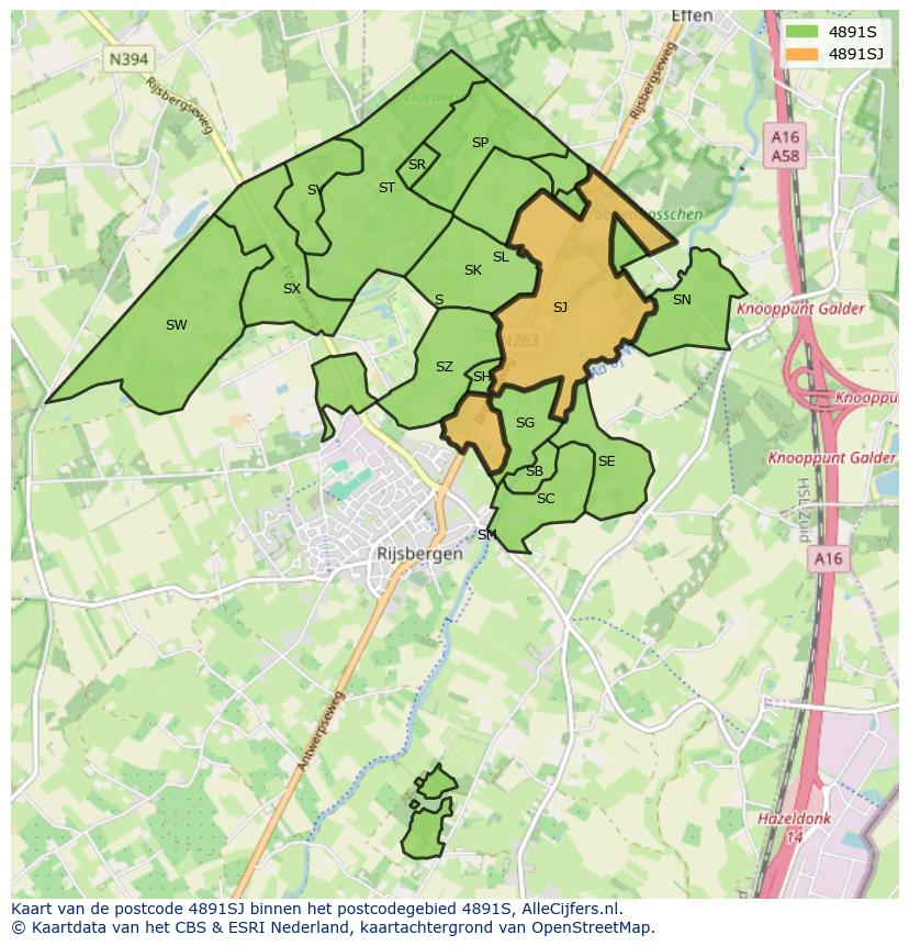 Afbeelding van het postcodegebied 4891 SJ op de kaart.