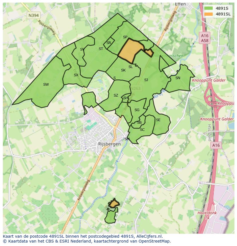 Afbeelding van het postcodegebied 4891 SL op de kaart.