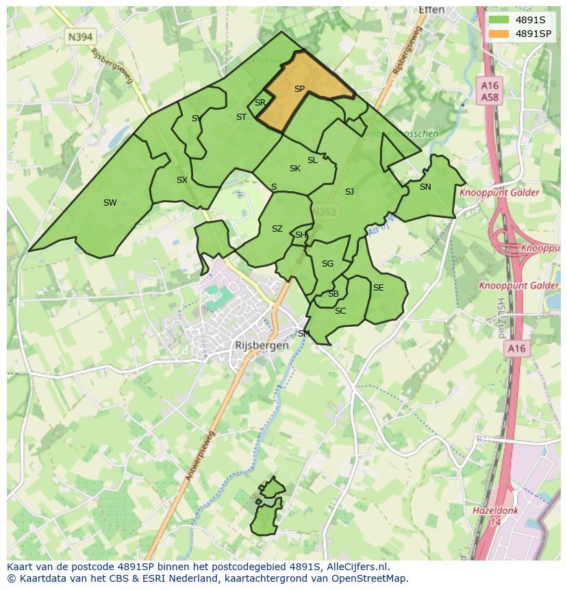 Afbeelding van het postcodegebied 4891 SP op de kaart.