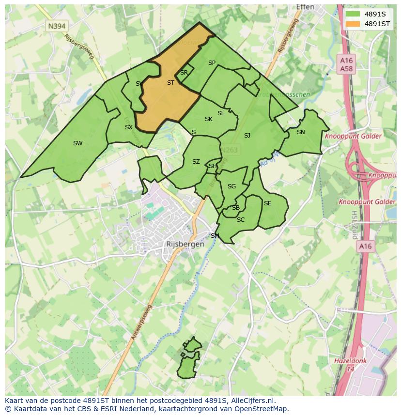 Afbeelding van het postcodegebied 4891 ST op de kaart.