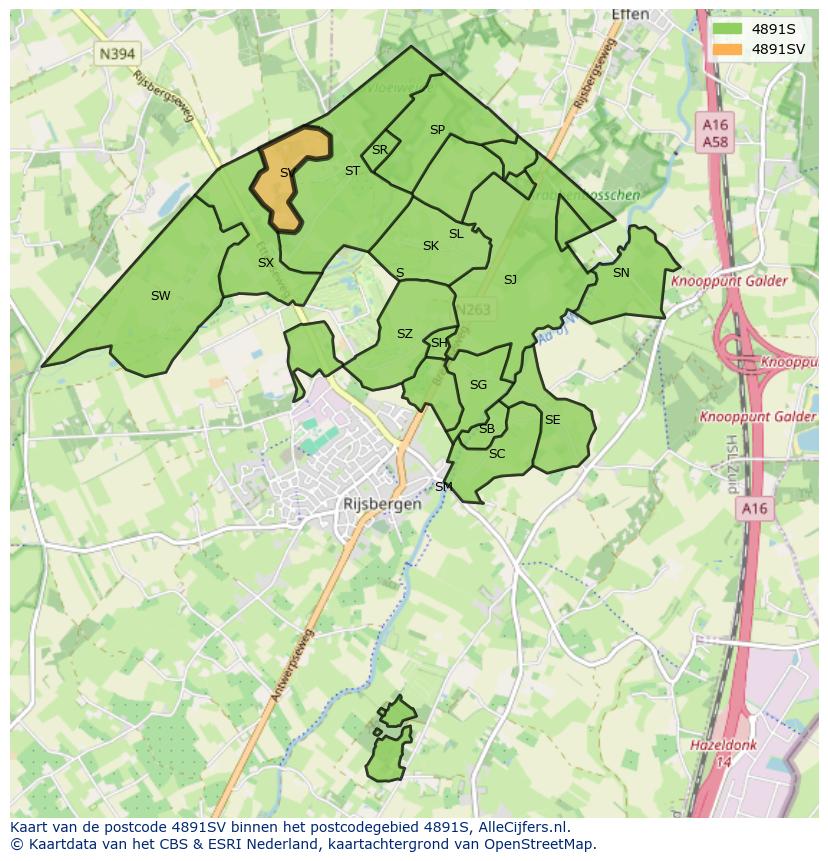 Afbeelding van het postcodegebied 4891 SV op de kaart.