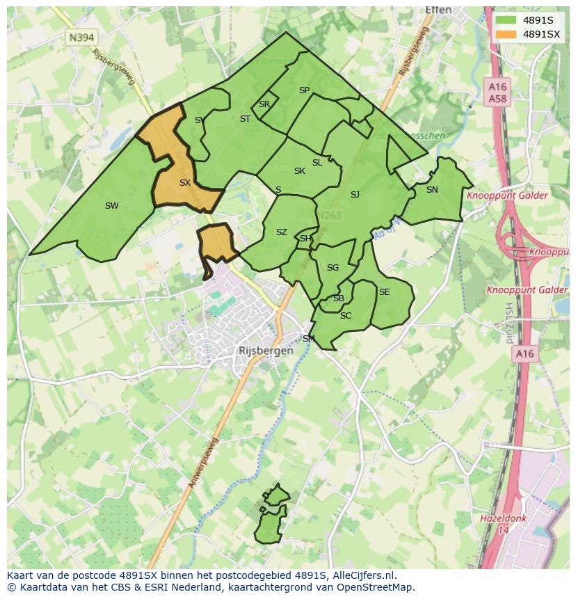 Afbeelding van het postcodegebied 4891 SX op de kaart.