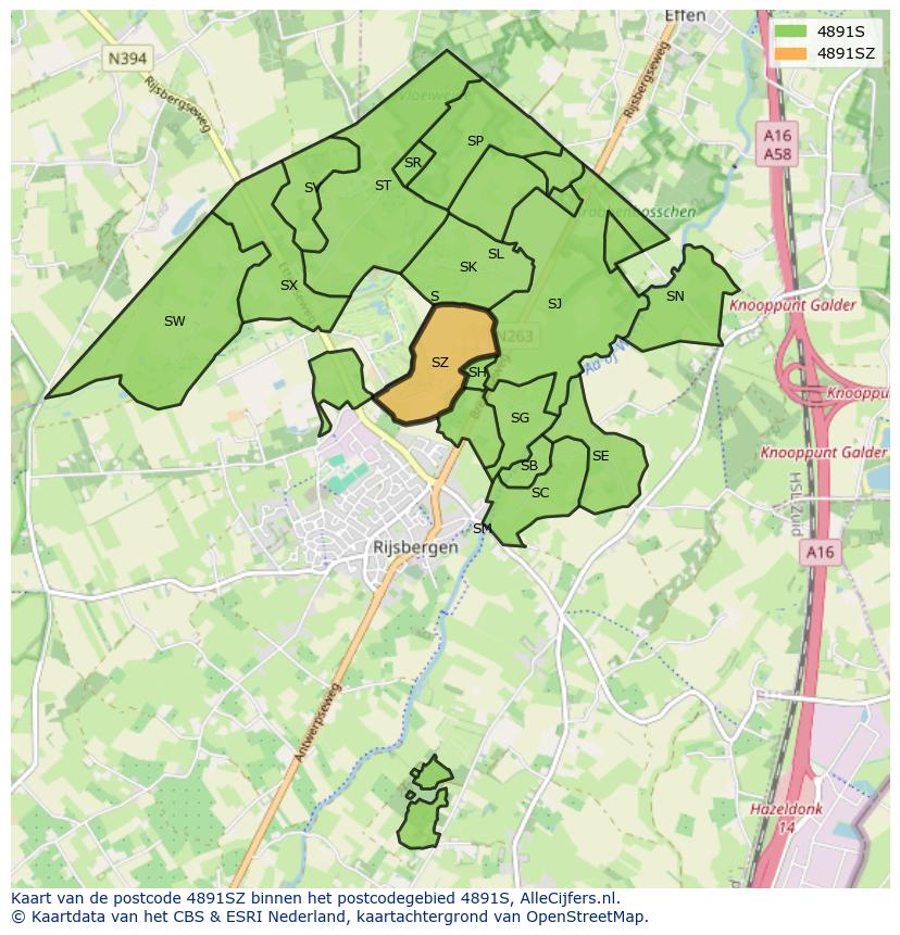 Afbeelding van het postcodegebied 4891 SZ op de kaart.