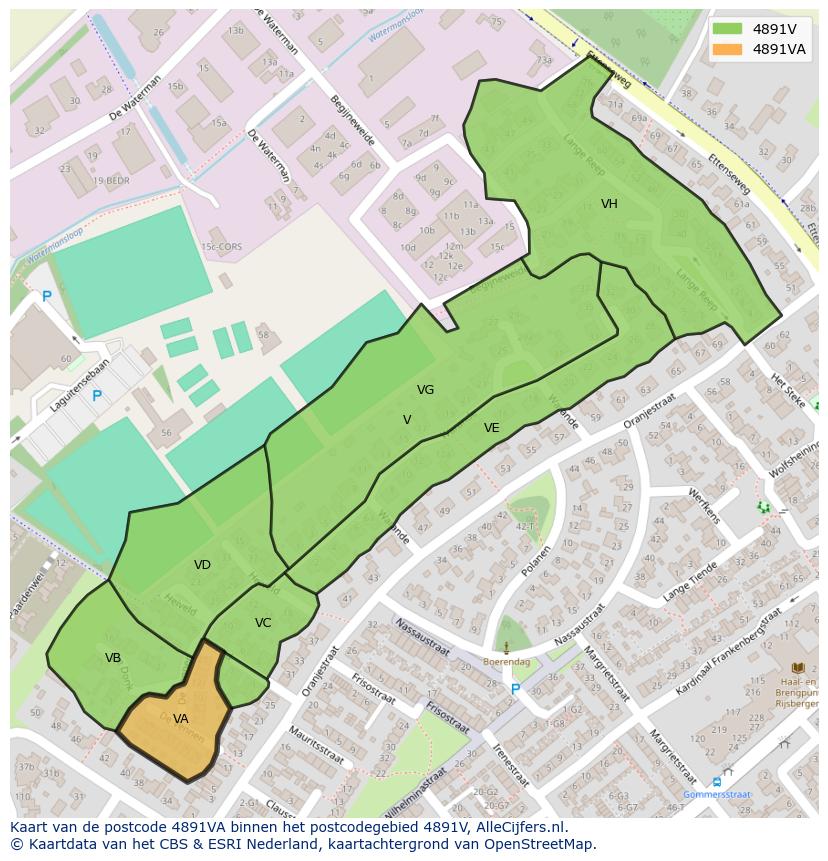 Afbeelding van het postcodegebied 4891 VA op de kaart.