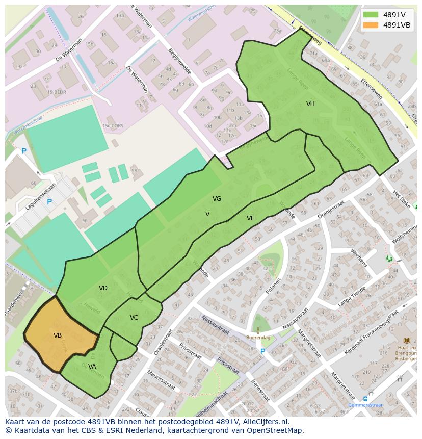 Afbeelding van het postcodegebied 4891 VB op de kaart.