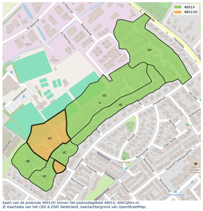 Afbeelding van het postcodegebied 4891 VD op de kaart.