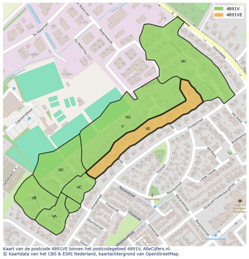 Afbeelding van het postcodegebied 4891 VE op de kaart.