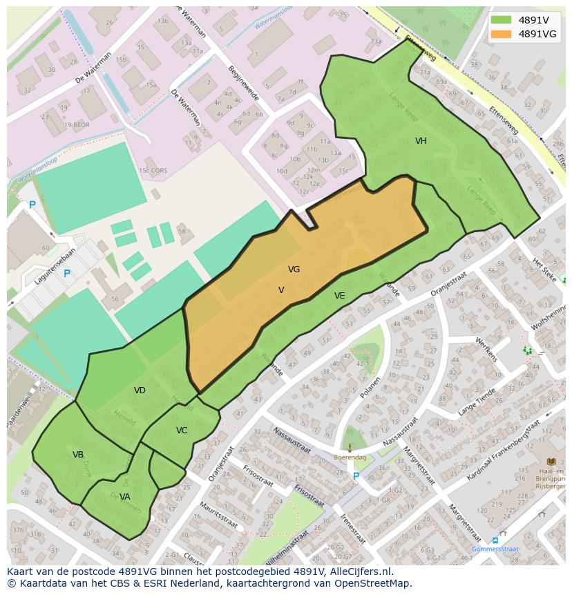 Afbeelding van het postcodegebied 4891 VG op de kaart.