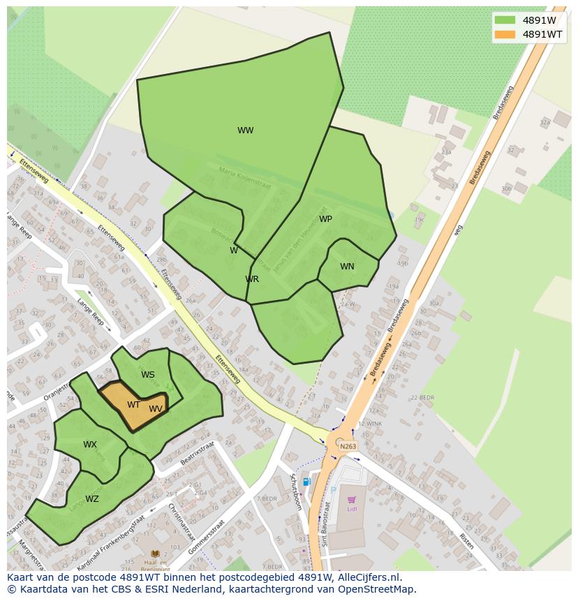 Afbeelding van het postcodegebied 4891 WT op de kaart.