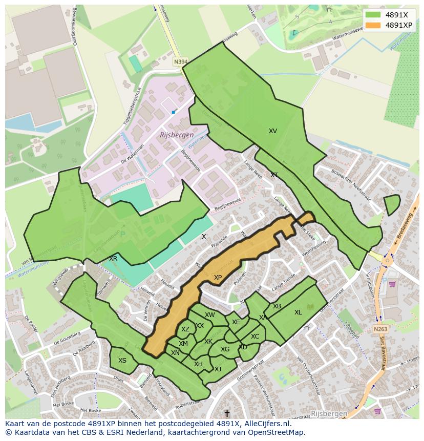 Afbeelding van het postcodegebied 4891 XP op de kaart.