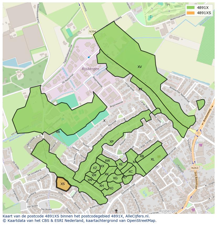 Afbeelding van het postcodegebied 4891 XS op de kaart.