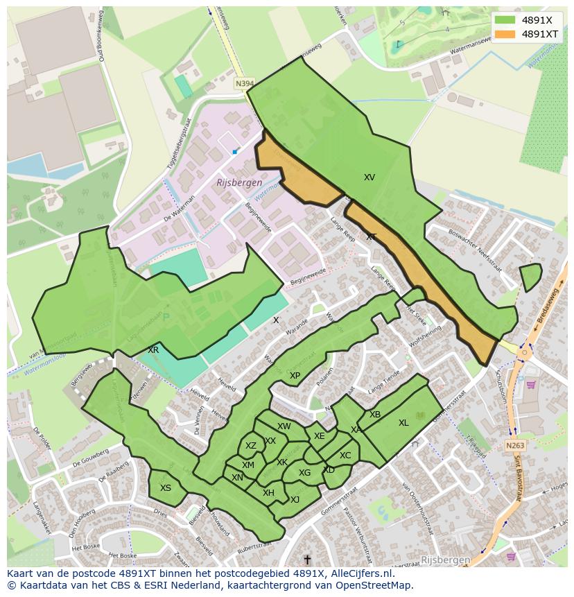 Afbeelding van het postcodegebied 4891 XT op de kaart.