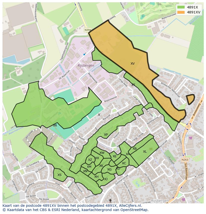 Afbeelding van het postcodegebied 4891 XV op de kaart.