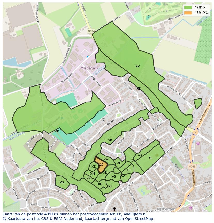 Afbeelding van het postcodegebied 4891 XX op de kaart.