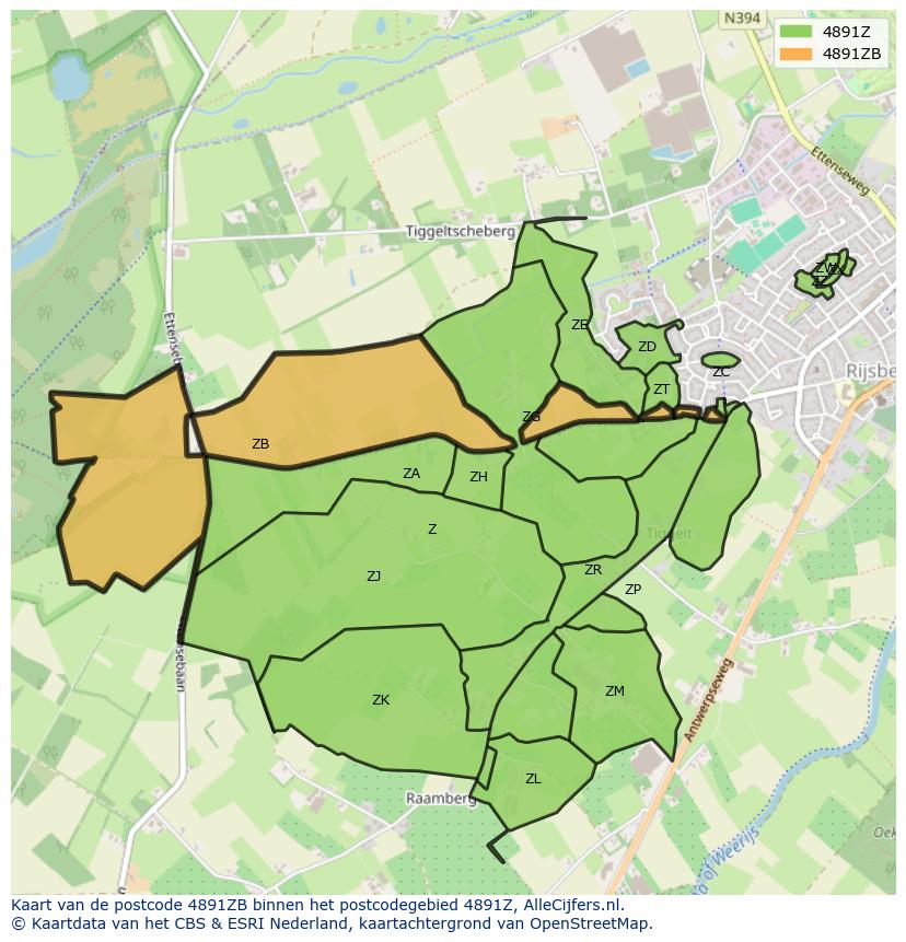 Afbeelding van het postcodegebied 4891 ZB op de kaart.