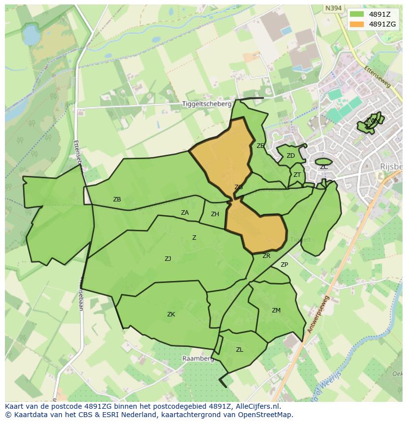 Afbeelding van het postcodegebied 4891 ZG op de kaart.