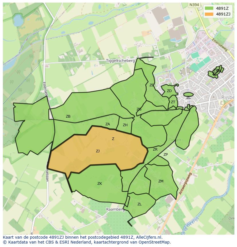 Afbeelding van het postcodegebied 4891 ZJ op de kaart.