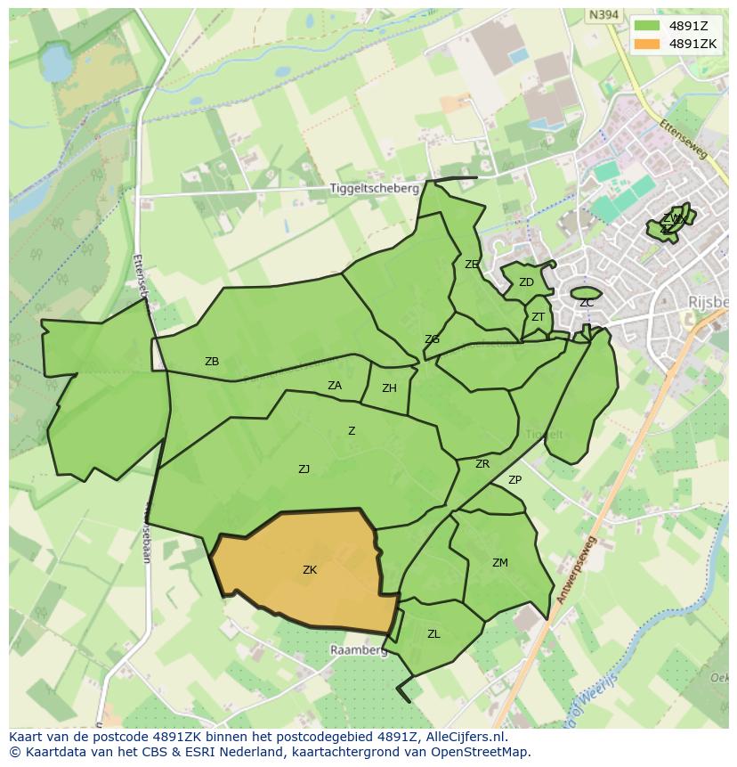 Afbeelding van het postcodegebied 4891 ZK op de kaart.