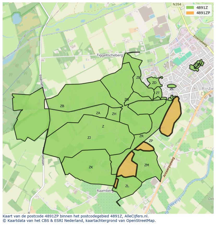 Afbeelding van het postcodegebied 4891 ZP op de kaart.