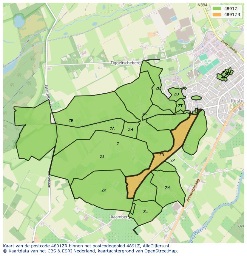 Afbeelding van het postcodegebied 4891 ZR op de kaart.