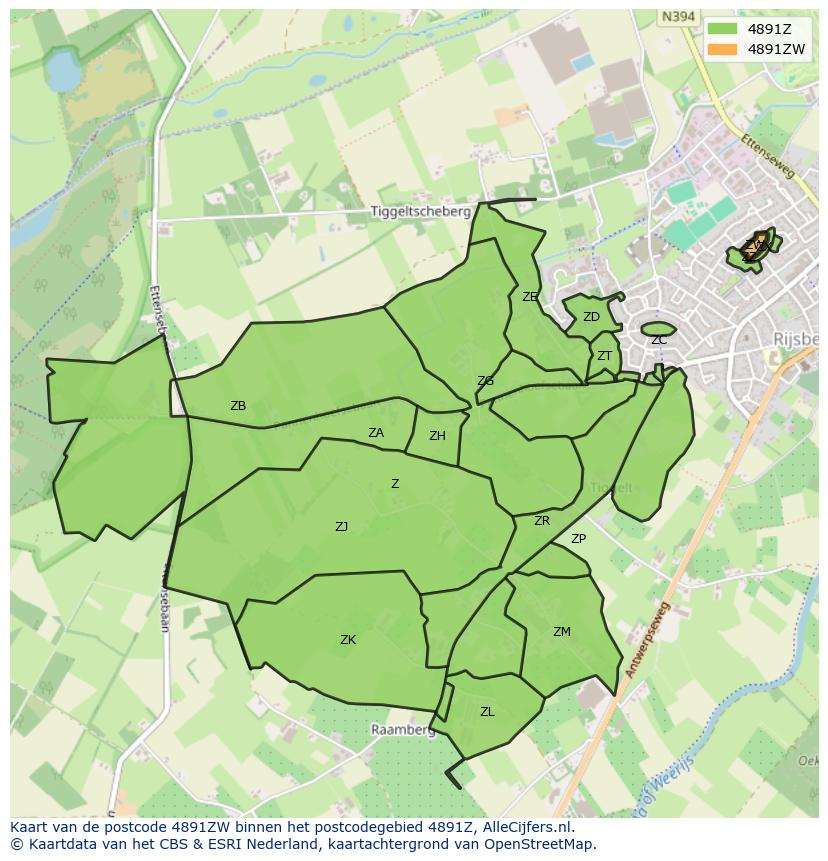 Afbeelding van het postcodegebied 4891 ZW op de kaart.