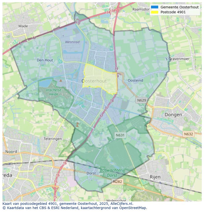 Afbeelding van het postcodegebied 4901 op de kaart.