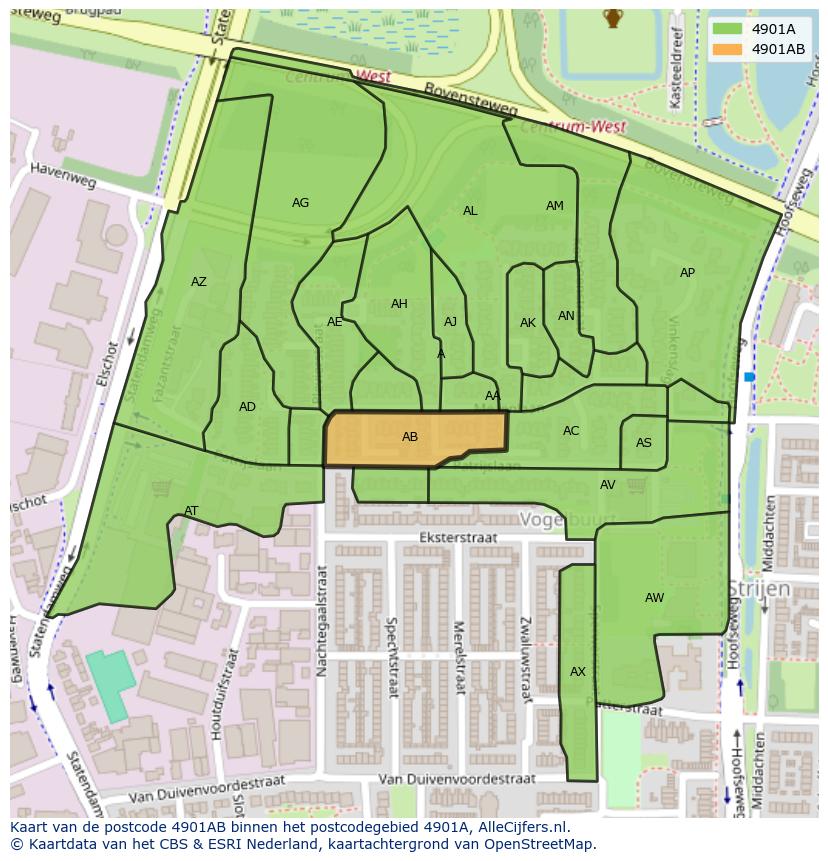 Afbeelding van het postcodegebied 4901 AB op de kaart.