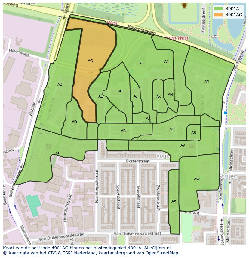 Afbeelding van het postcodegebied 4901 AG op de kaart.