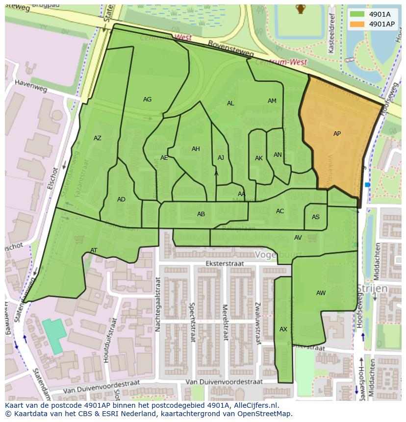 Afbeelding van het postcodegebied 4901 AP op de kaart.