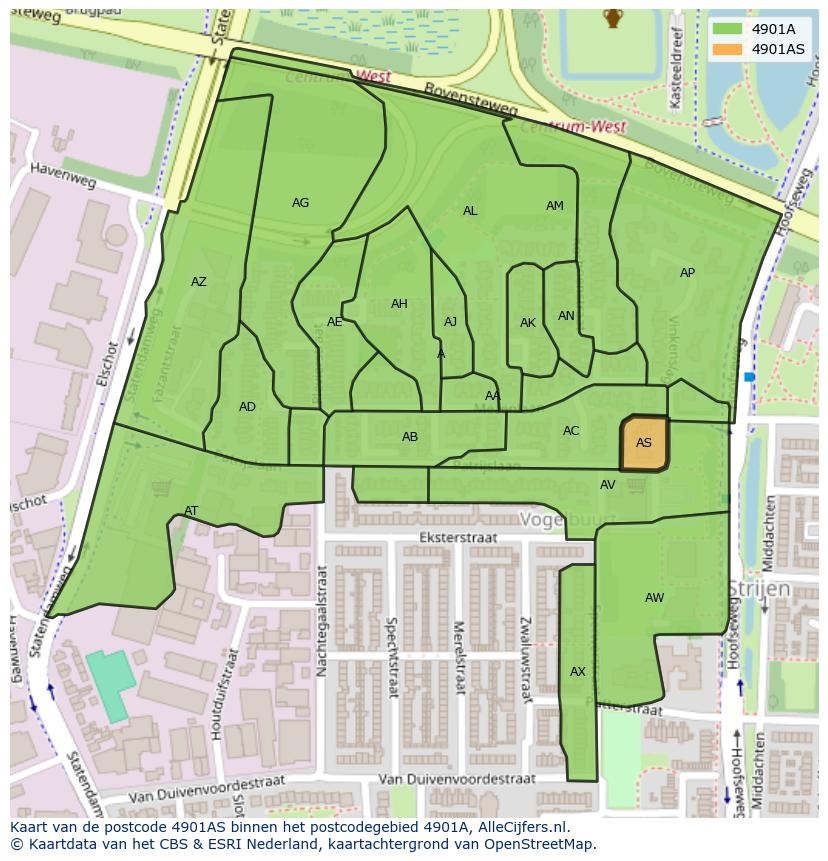 Afbeelding van het postcodegebied 4901 AS op de kaart.
