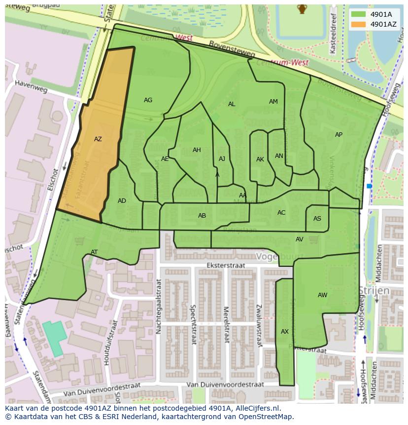 Afbeelding van het postcodegebied 4901 AZ op de kaart.