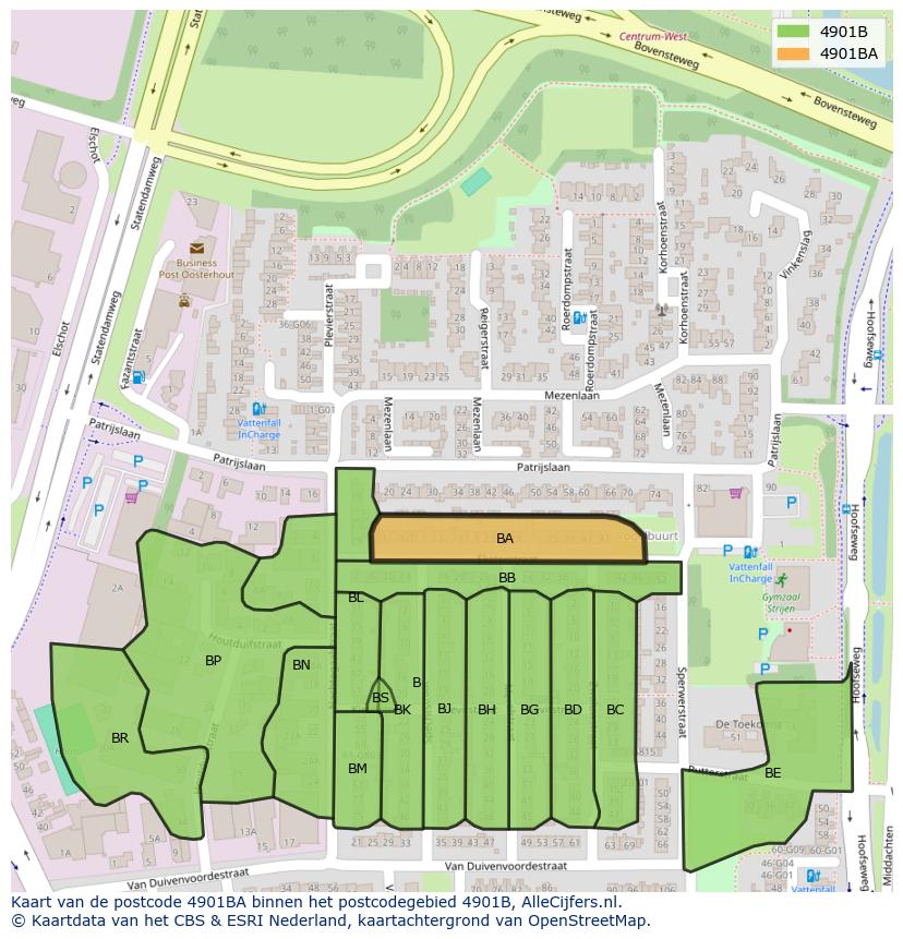 Afbeelding van het postcodegebied 4901 BA op de kaart.