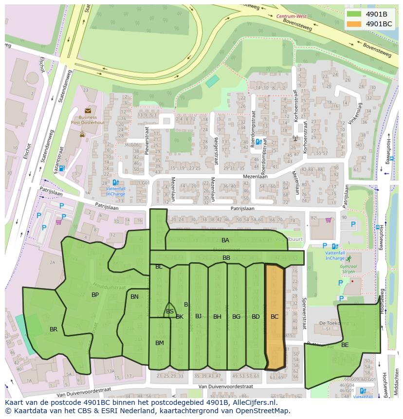 Afbeelding van het postcodegebied 4901 BC op de kaart.