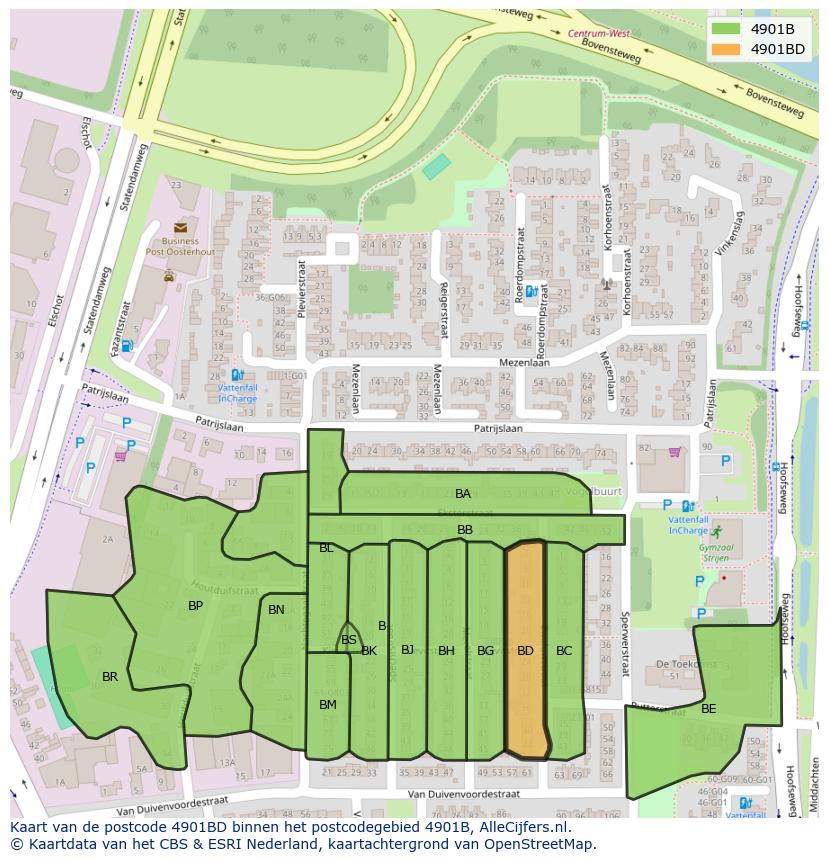 Afbeelding van het postcodegebied 4901 BD op de kaart.