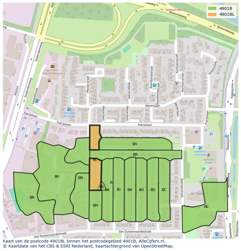 Afbeelding van het postcodegebied 4901 BL op de kaart.