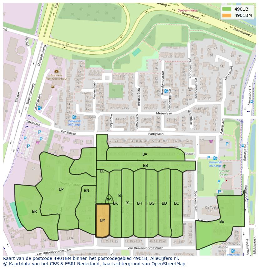Afbeelding van het postcodegebied 4901 BM op de kaart.