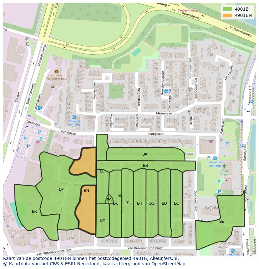 Afbeelding van het postcodegebied 4901 BN op de kaart.